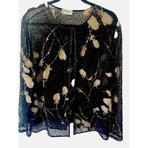 Vintage JMD New York Black Beaded Sequin Long Sleeve Jacket Sz.M/L Formal